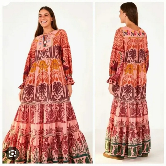 FARM Rio Dresses & Skirts - 🍍🦜Farm Rio Anika Macaws Maxi dress XS 100% Cotton Gorgeous!! Pink Orange Green